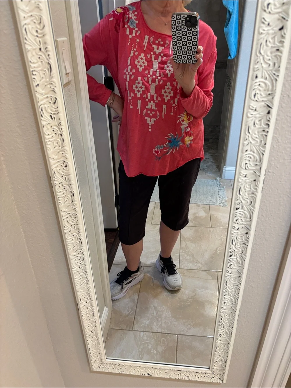 Johnny Was Embroidered Floral Long-Sleeve Top - Coral - Picture 4 of 5